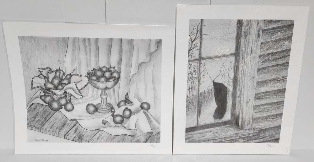 2 Vintage Thelma Nanney Signed Numbered Prints Fruit Still Life & Window Scene